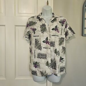 Vintage Classic Elements Cream Shirt with Green and Purple Accents
